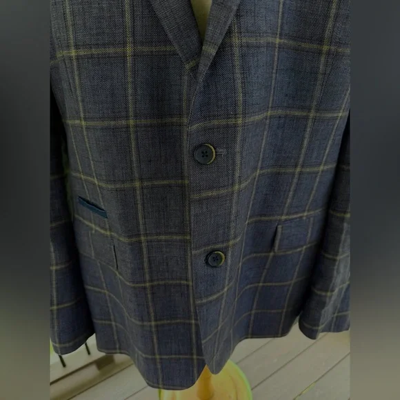 Tallia Linen Blazer Mens 46L Window Pane Sport Coat Suit Jacket Preppy Lined